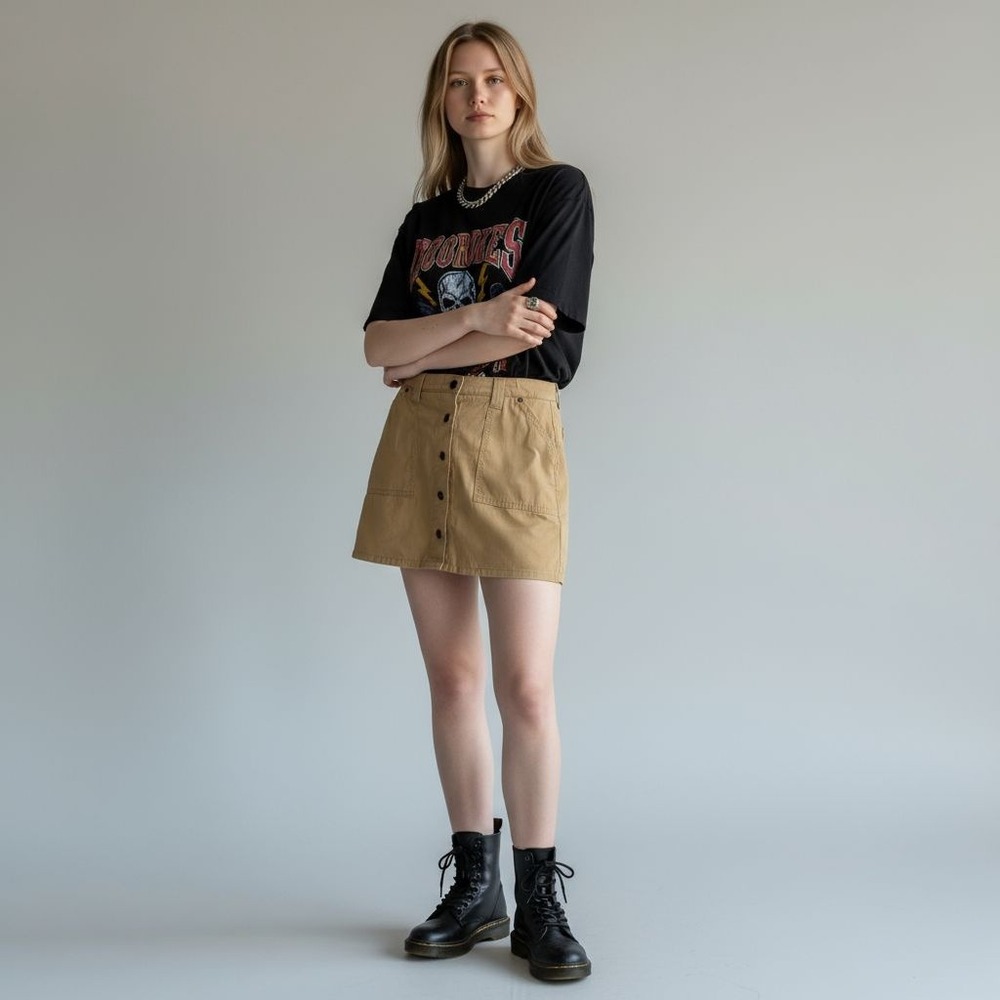 Abercrombie&Fitch Khaki‎ Button Front Utility Mini Skirt Small NWT Cargo Safari